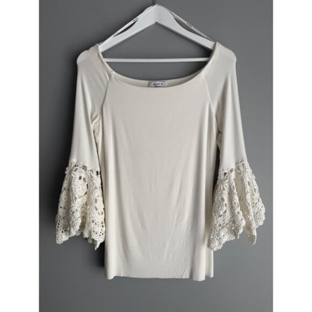 Bailey/44 Top L Ivory Crochet Bell Sleeve Boho Cottagecore Romantic Festival
